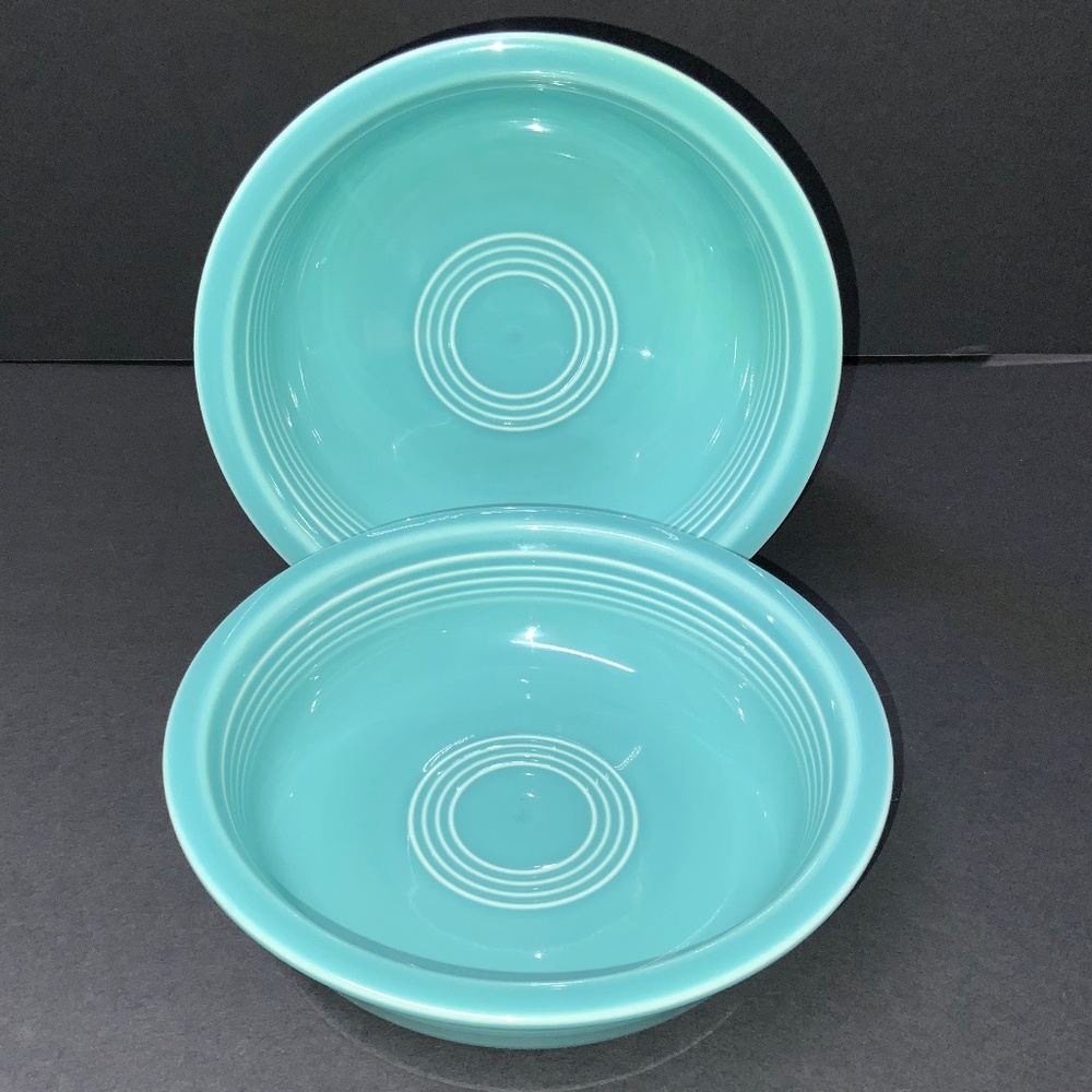 Set of 2 Vintage Fiesta HLC 6 7/8 Inch Blue Turquoise Soup Cereal Bowls - EUC!